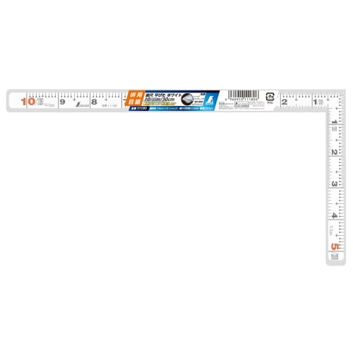 Shinwa Sokutei Flat Curved Ruler, White, 1 Shaku/30cm, Dual Graduations, 11180