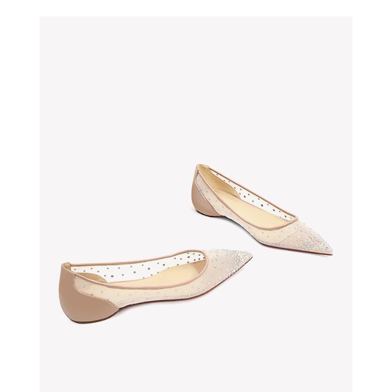 Fashion The 2025 Summer New Pointed-toe Flat Rhinestone Sequin Single Mesh Women's Shoes