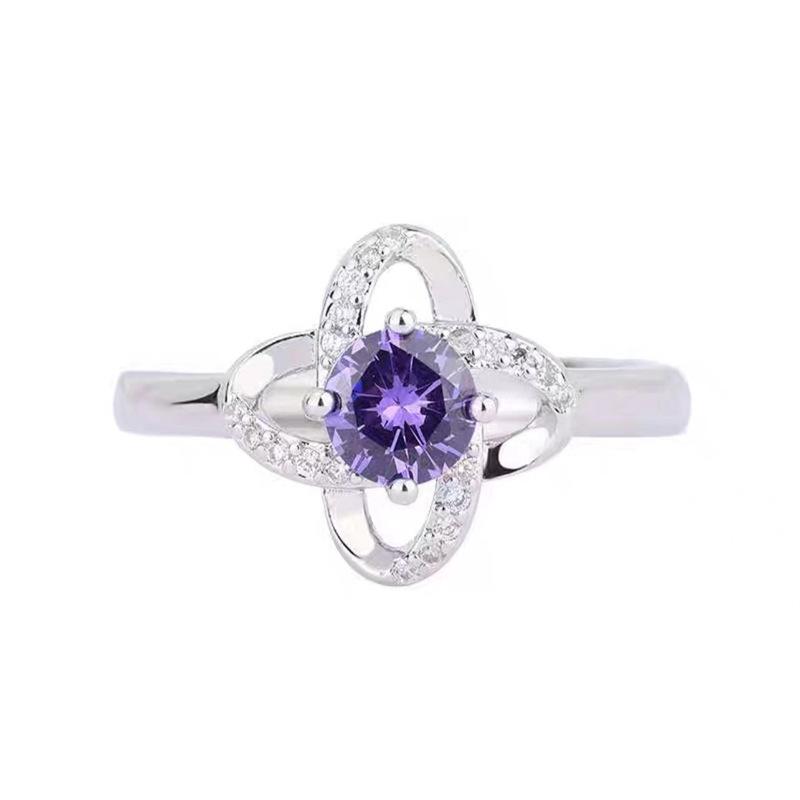 Exquisite White, Purple & Blue Diamond Earring, Ring & Necklace Set