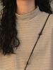 Women's Striped Fleece Half-High Collar Shirt, Long-Sleeve Casual T-Shirt for Autumn/Winter, Versatile for Layering.