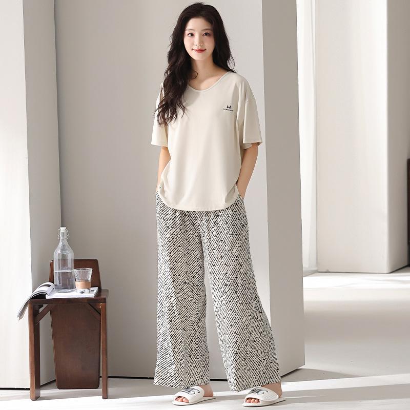 Modal pajamas women's summer short-sleeved trousers high-end casual can be worn outside cool ice silk loungewear thin suit