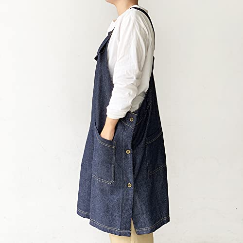 FABORI Official Coverall Apron for Men and Women with Pockets (Front and Back Pockets) (2202 Denim Navy)