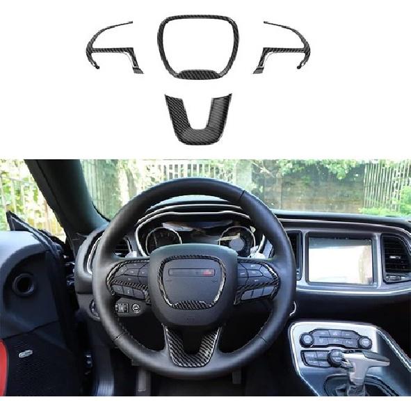 Car Steering Wheel Trim Decor Cover for 2015-23 Dodge Challenger Charger Durango