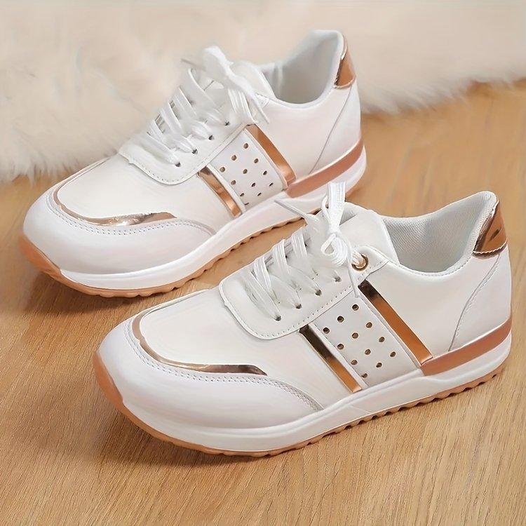 Bestel een maat groter, Dames Sneakers Platform Schoenen Leer Patchwork Casual Sportschoenen Dames Outdoor Running Gevulkaniseerde Schoenen