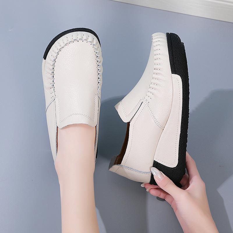Genuine Leather Women Working Shoes Fashion Wedge Heels Platform Shoes Non-slip Loafers Casual Walking Shoes