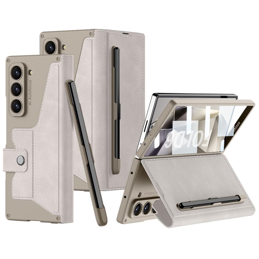 GKK For Samsung Galaxy Z Fold6 5G Kickstand Case Pencil Slot PC+PU Phone Cover with Screen Film