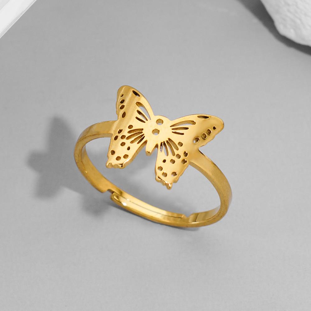 Aesthetic Butterfly Animal Couple Ring For Lovers R Stainless Steel Gold Plated Open Ring Luxury Quality Jewelry
