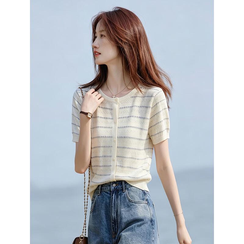Retro Color Block Striped Knitted Pullover One Size