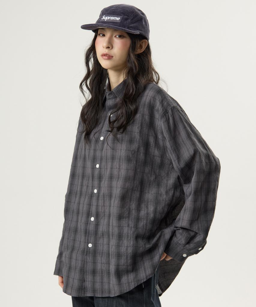 UNKNOWN PLANET Vintage Oversized Check Shirt Gray