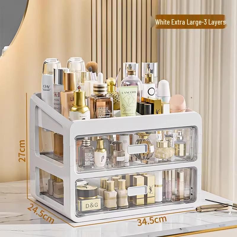 Cosmetic Storage Box with Drawers for Lipstick & Skincare - Compartmentalized Desktop Organizer for Dressing Table
