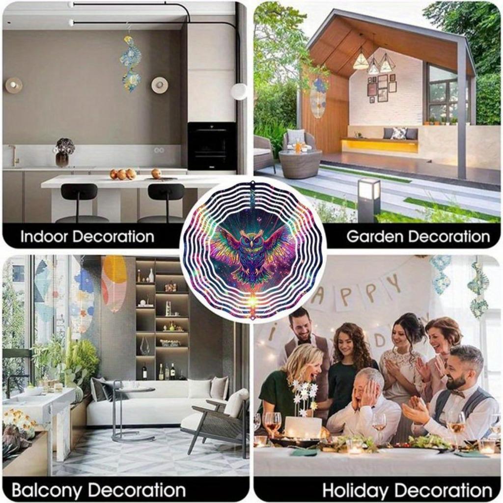 Solar-Powered 2D Metal Owl Wind Spinner - Colorful Garden Decor with 360° Rotating Hook