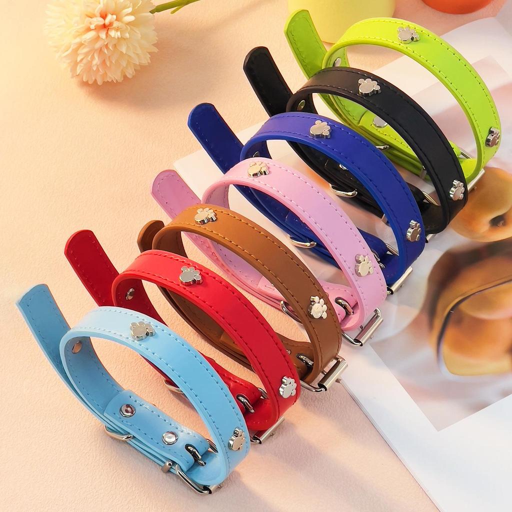 Pet Paw Print PU Leather Collar with Metal Decor for Small and Medium Dogs and Cats