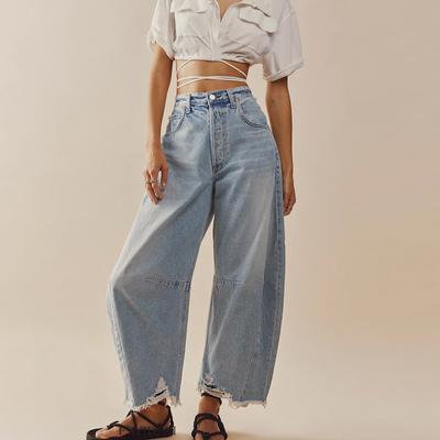 Cropped Jeans for Women Low Waist Baggy Boyfriend Tapered Pants Plus Size