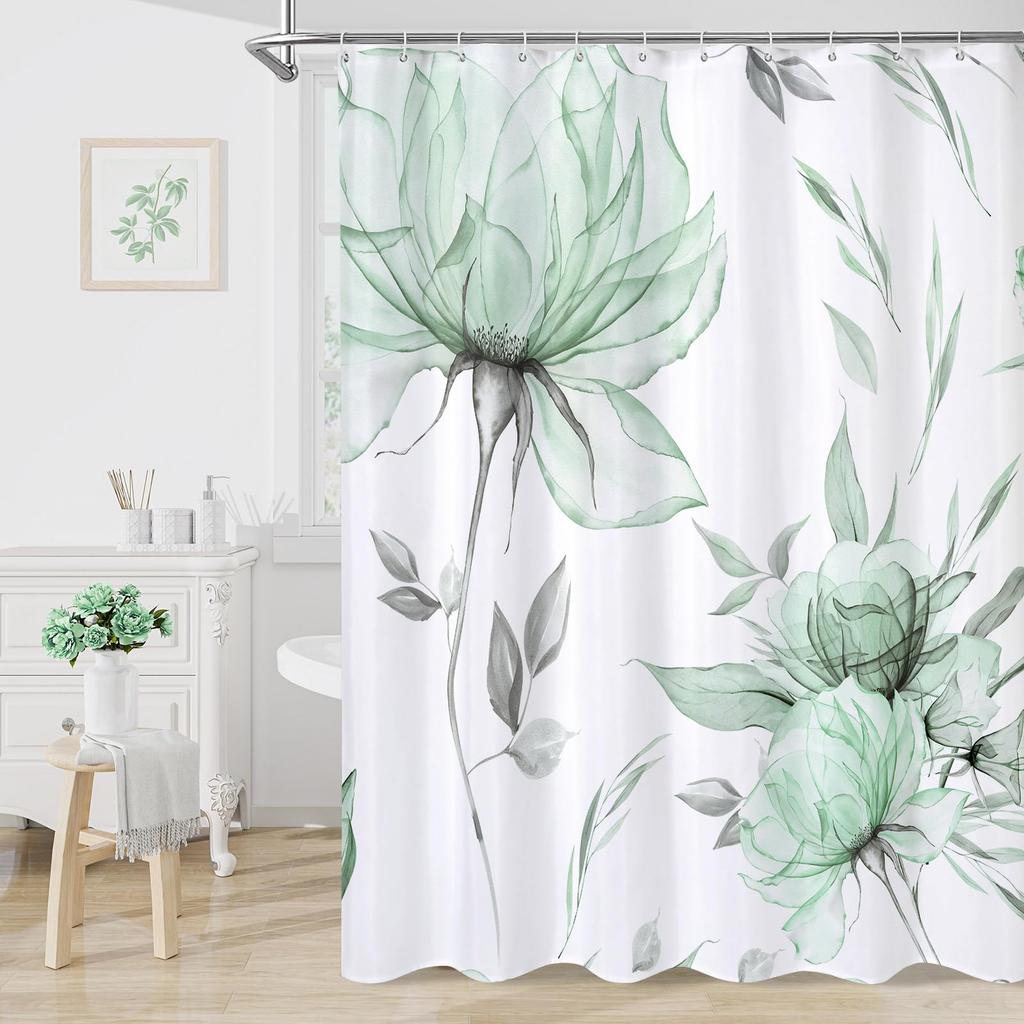 VIKAMA Watercolour Blue Floral Art Shower Curtain Bathroom Wet/Dry Separation Shower Curtain Nordic inspired Home Decor