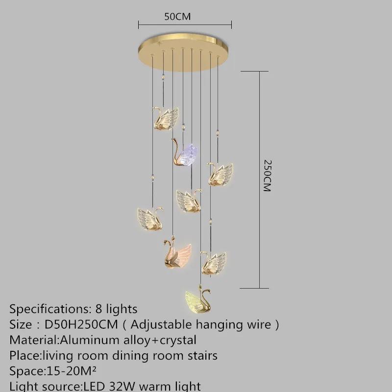 Nordic Creative Acrylic Swan LED Hanging Chandelier Study Bedroom Living Room Restaurant Pendant Lamps Bar Indoor Lighting Decor