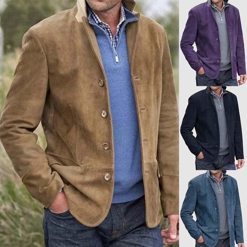 Coats Men Jackets Turn Down Collar Full Sleeve Single Breasted Jacket Regular Casual Solid Coat Open Stitch Autumn Winter