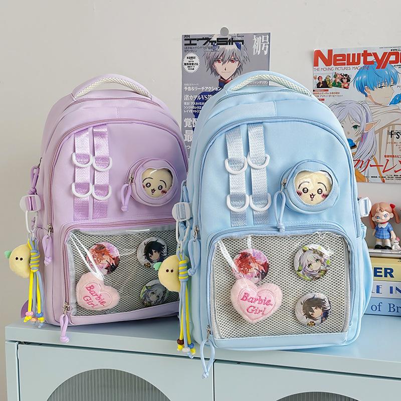 Cute College Student Backpack College Style Transparent Schoolbag Solid Color Bar Pain Bag Junior High School Simple Niche Backpack