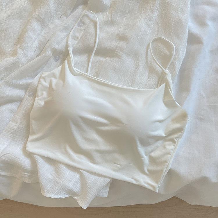 Chest Pad Tank Top Ice Silk Halter Crop Tops Women Summer Camis Backless Camisole Fashion Tube Lady Sleeveless Cropped Vest
