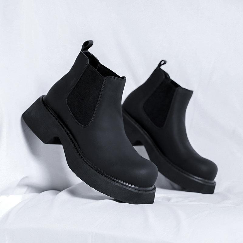 Men's Casual Party Prom Chelsea Boots Black Stylish Natural Leather Shoes Cowboy Platform Boot Spring Autumn Ankle Botas Hombre