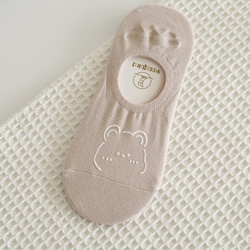Invisible Socks Summer Thin Cartoon Smiley Face Bear Head Dispensing Non-Slip Boat Socks Shallow Mouth Invisible Can Not Fall Off With Cotton Socks