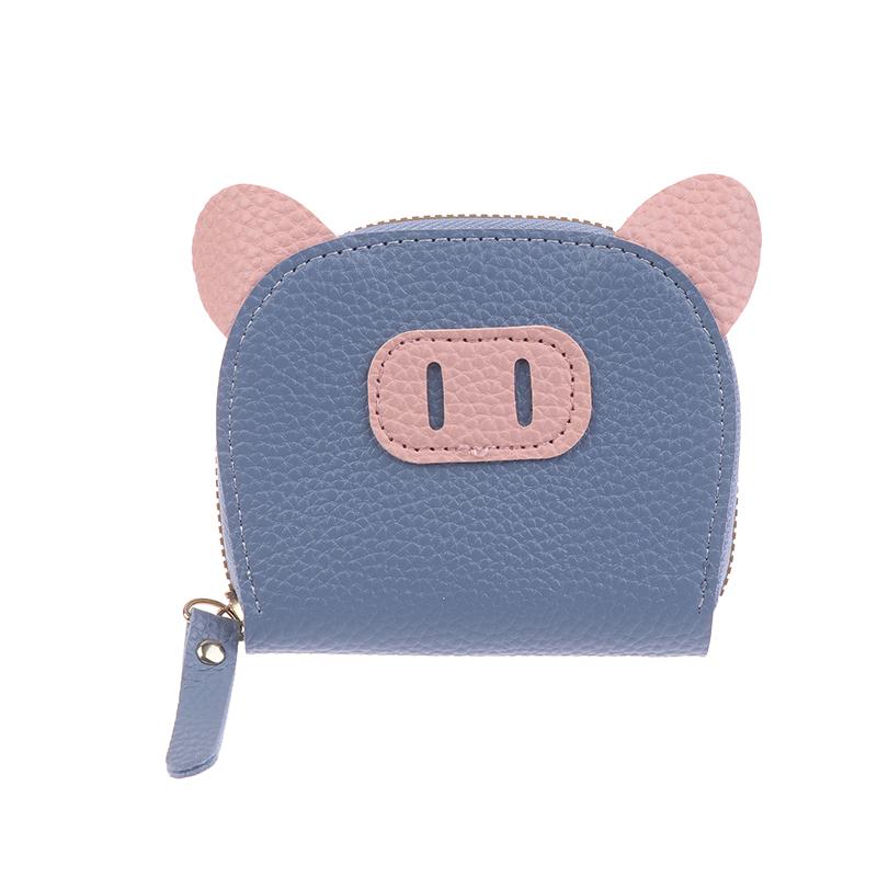 Pu Leather Female Light Student Cartoon Cute Pig Zipper Multi-Card Card Set Soft Pickup Clip Coin Purse Mini Clutch Earphone Bag