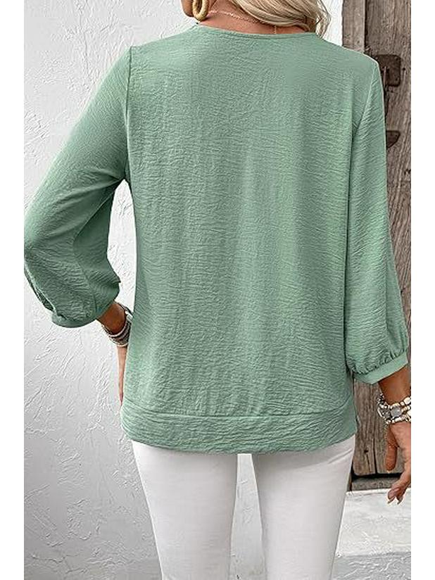 Women's V-Neck Ruffled Blouse - 3/4 Sleeve Loose Casual Shirt