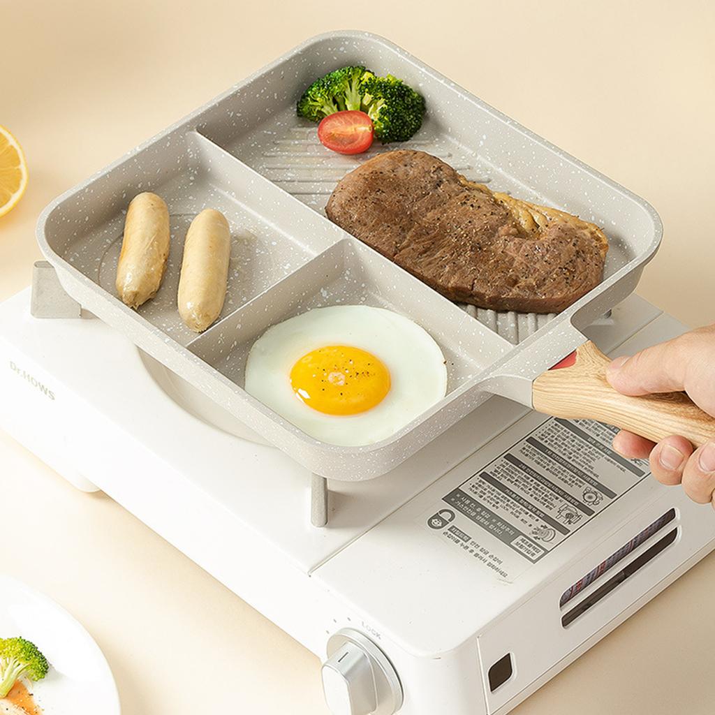 Multifunktionale Antihaft-Pfanne 3-Zonen-Grillpfanne Frühstückspfanne-Plancha Teiltopf Geeignet für-Gasherd Kochfeld