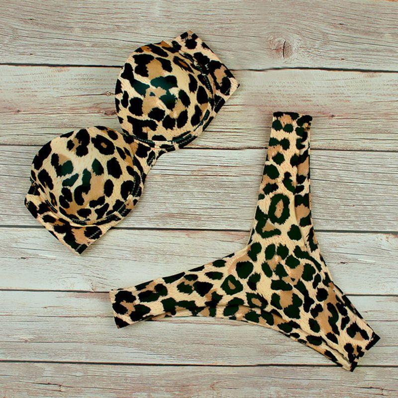 

Leopard Print Wrap-up Swimsuit Bikini F L