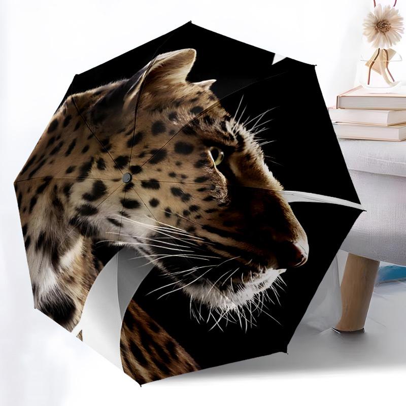 1pc Leopard Automatic Open/Close Umbrella 8-Rib Strong Frame, Portable Travel Umbrella for Women & Men, Birthday Gift Parties 026