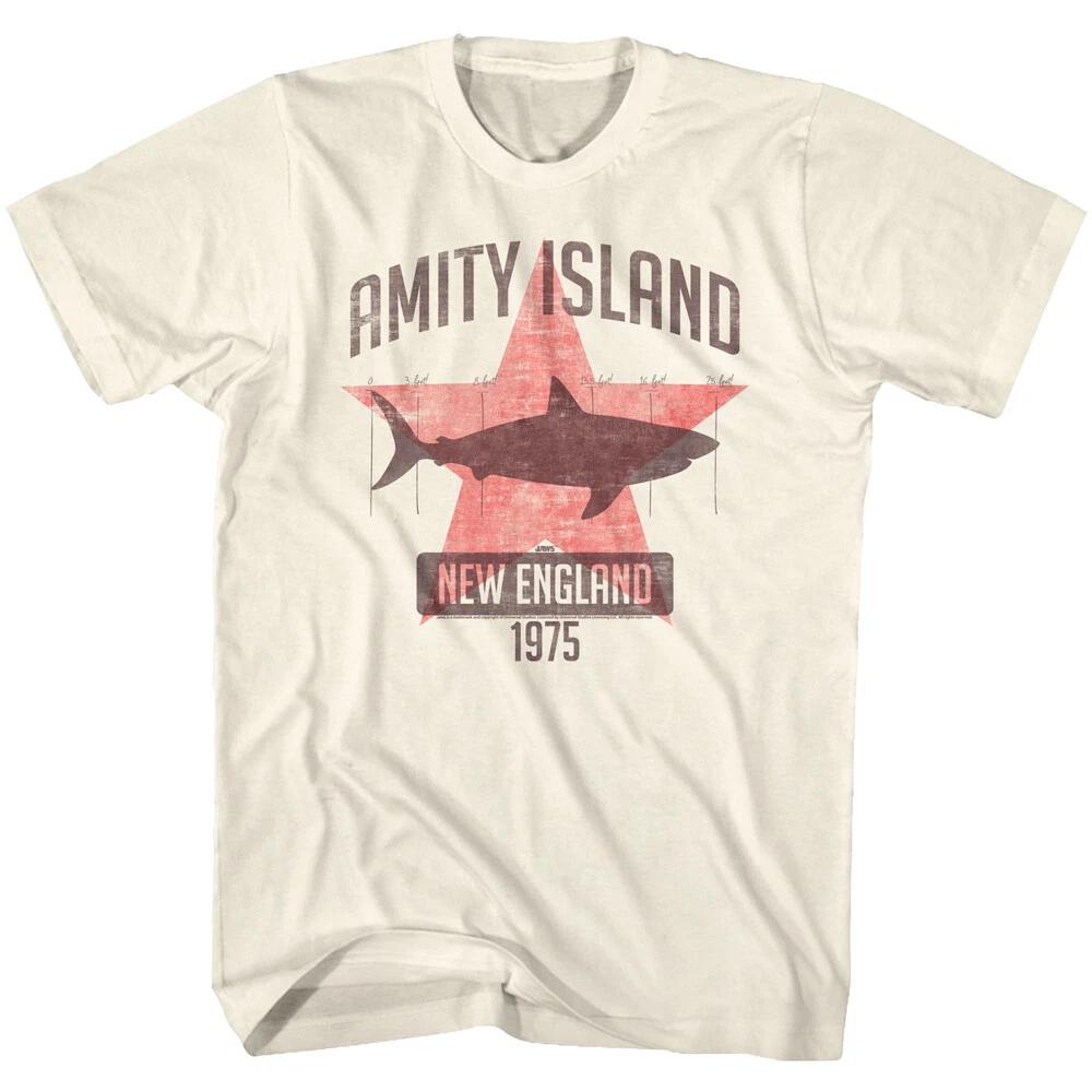 Jaws 70 s Thriller Movie Amity Island Red Star New England 1975 Men s T Shirt XL