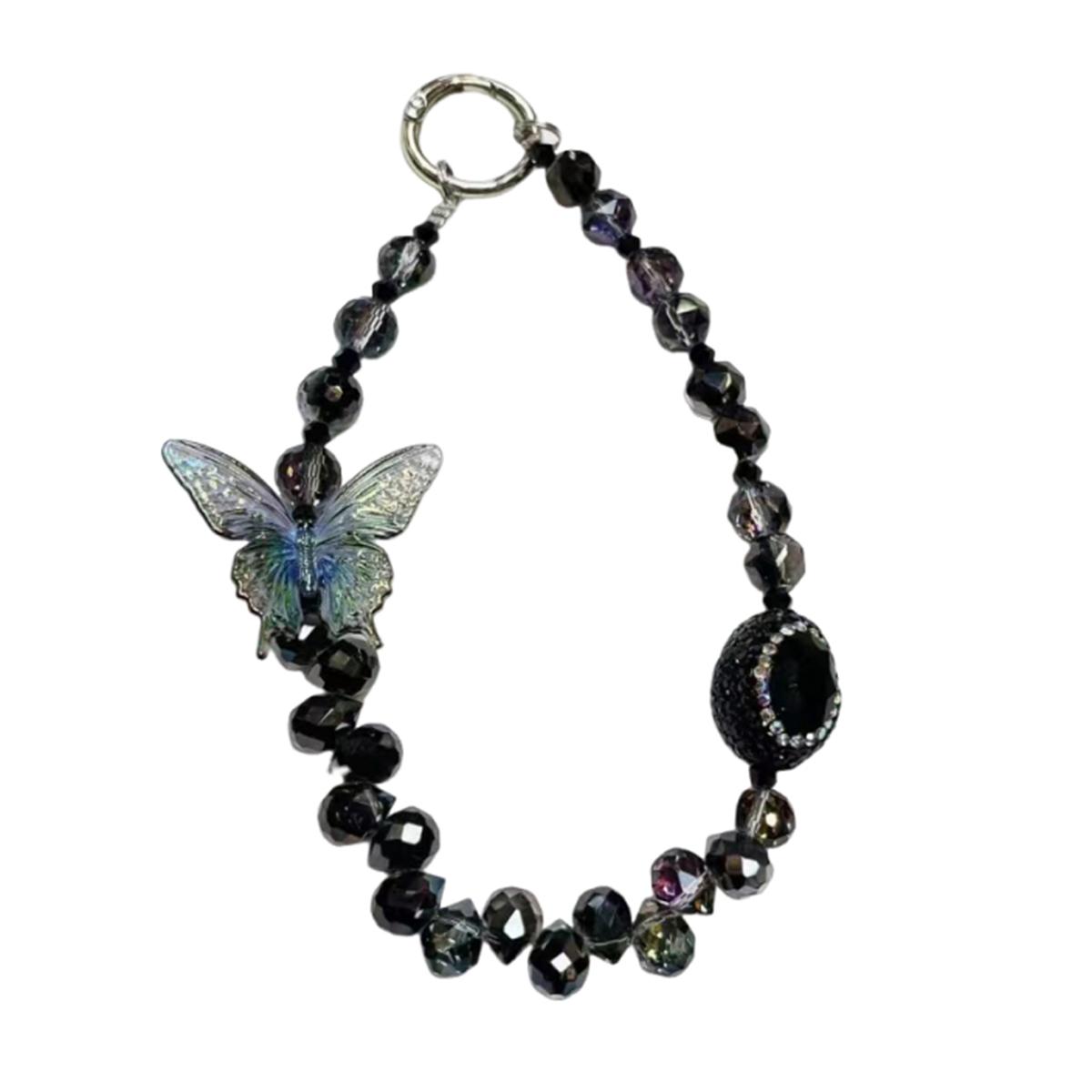

Luxurious Crystal Butterfly Bead Mobile Phone Lanyard Fashionable Handmade Bracelet Keychain Accessory Decoration чёрный