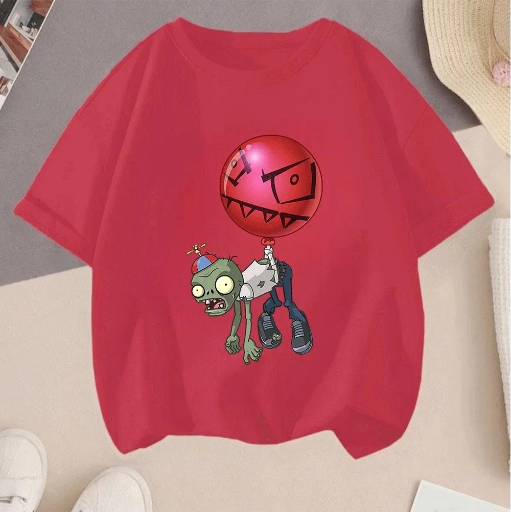 Hot Sale Plants Vs Zombies 2D Cartoon Print Casual Summer Short Sleeve T Shirt 2026 For Children Teenagers Boys Girls