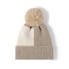 Hat, Female, Autumn and Winter with Fur Ball, Warm and Thickened, Padded Knitted Cap, Fashion Color Blocking, Outdoor Woolen Cap