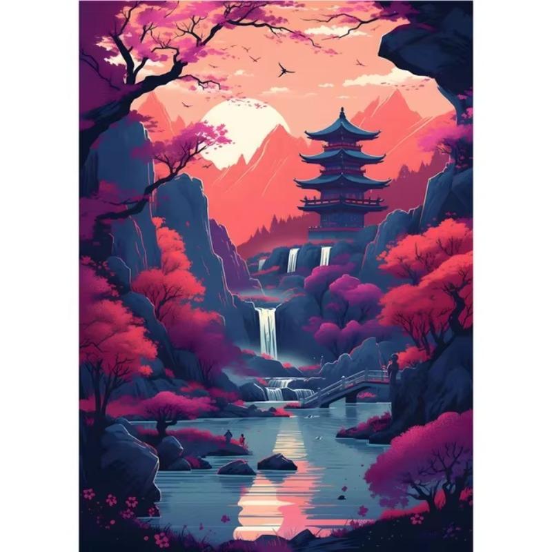 Abstract Art Japanese Fuji Mountain Poster Canvas Cyberpunk Landscape Corridor Wall Decor Picture Living Room Mural