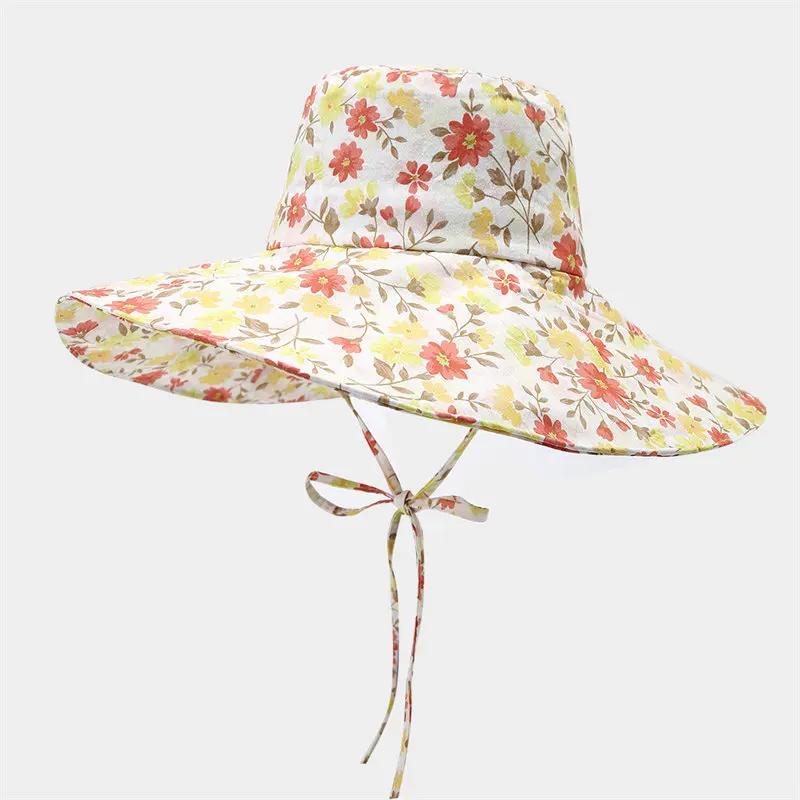 Spring and Summer Polyester Floral Print Bucket Hat Fisherman Hat Outdoor Travel Sun Cap for Men and Women 164