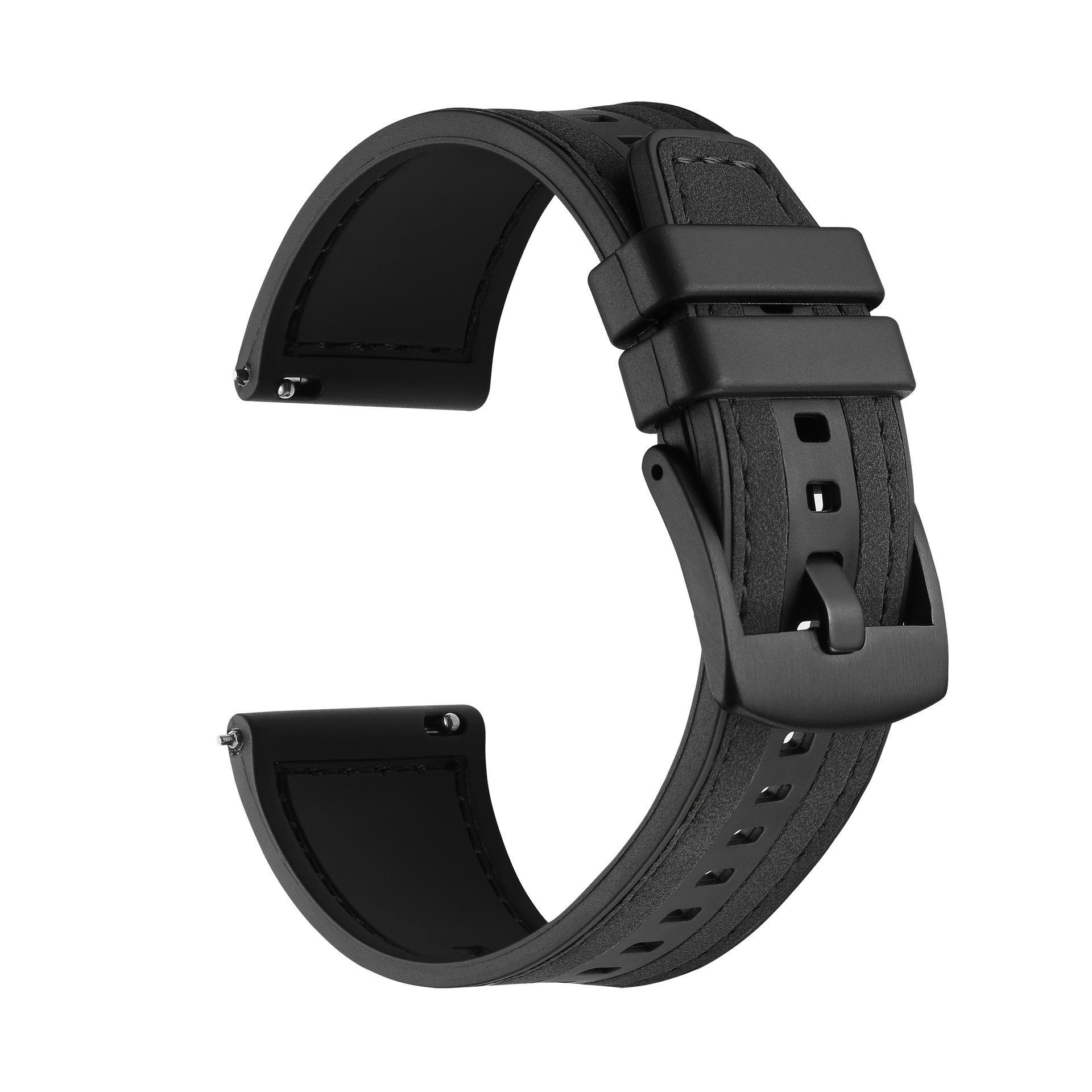 

22 мм кожаный силиконовый ремешок для HUAWEI WATCH 4 Pro GT 2 3 SE GT4 46MM / Runner / Ultimate Запасной ремешок Браслет 22mm чёрный
