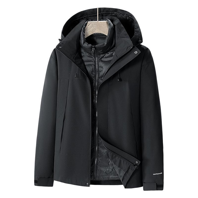 

Зимняя новая мужская корейская версия контрастного цвета с капюшоном, утолщенная теплая и морозостойкая 90% белая утиная пуховая куртка модная куртка для пары 3XL чёрный