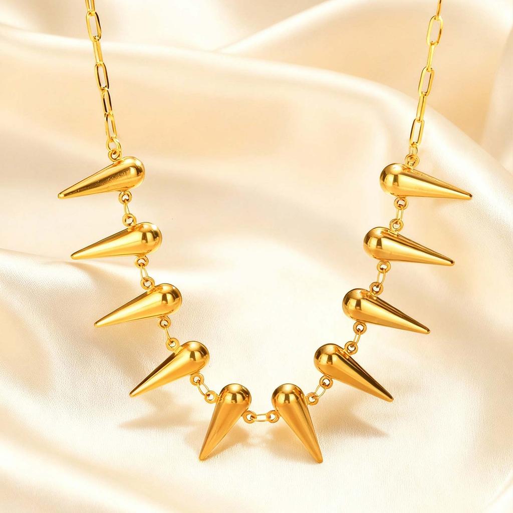 Punk Rivet Chain Necklace for Women,Hollow Water Drop Small Square Chain Choker Necklaces,Gold Plated Waterproof Jewelry Gift
