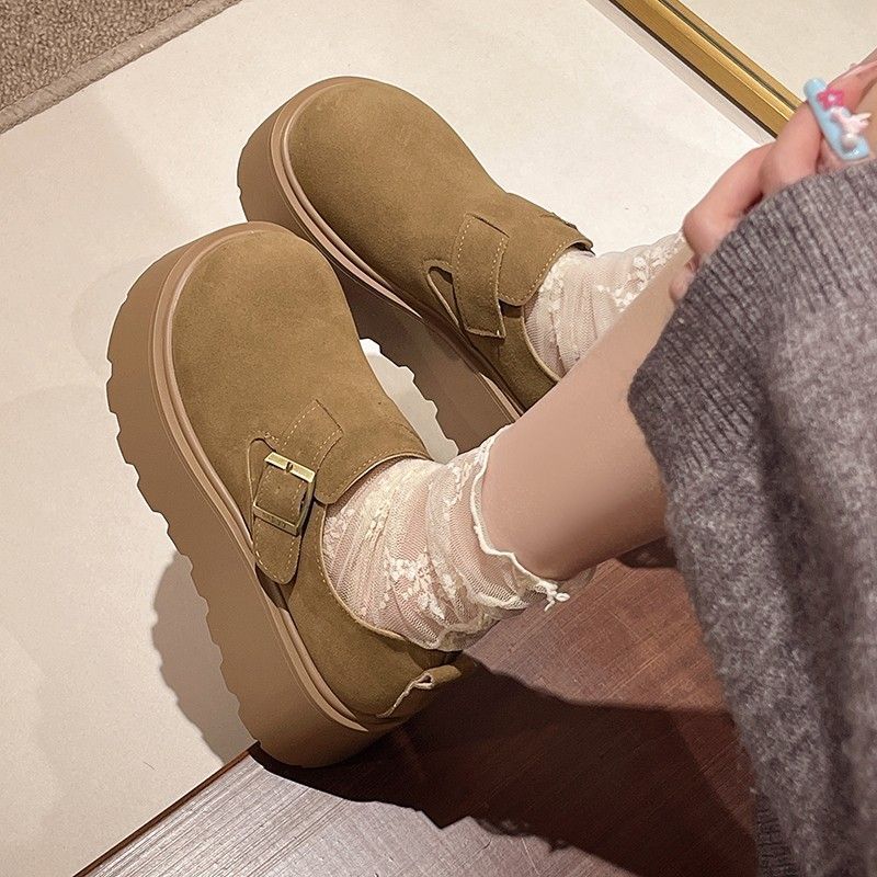2025 new autumn and winter Boken platform small man height Boken shoes women's versatile big head ugly cute single shoes loafers