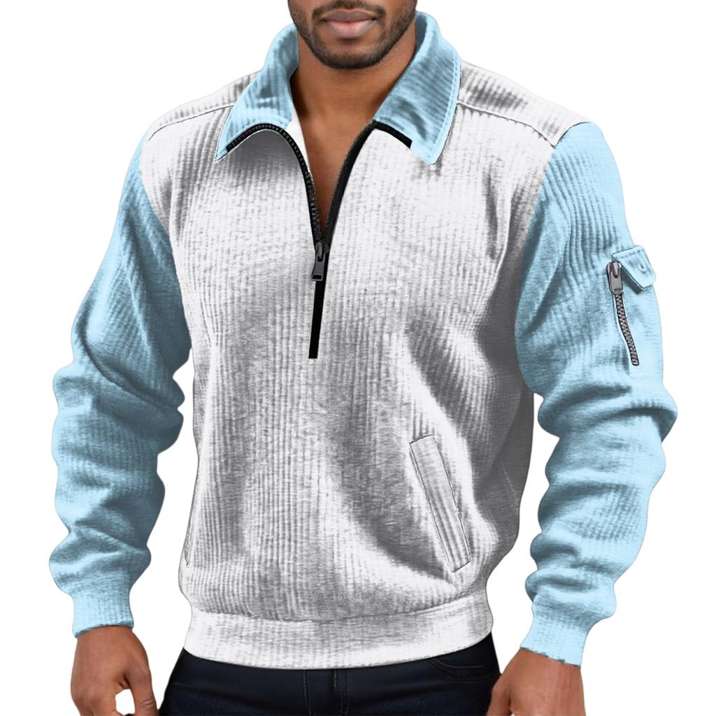 Men's Flip Collar Long Sleeves Half Zipper Hoodie