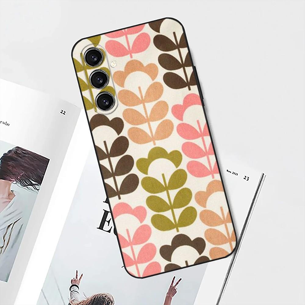 Multi Stem Orla K-Kiely Folio Phone Case For Samsung S25,S24,S21,S22,S23,S30,Ultra,S20,Plus,Fe,Lite,Note,10 Black Soft Shell