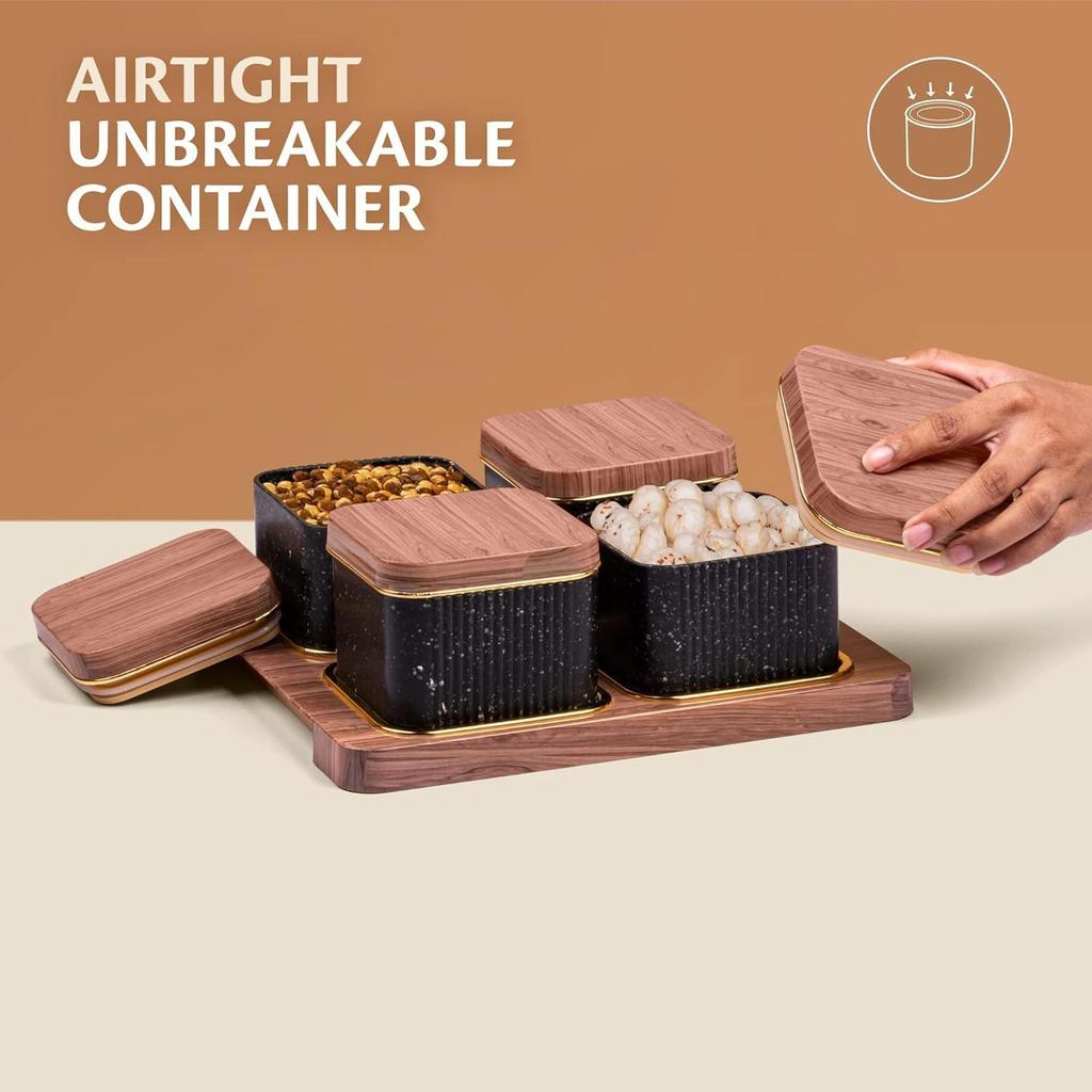 Deckel & Serviertablett, Trockenfrüchte-Box-Set mit Serviertablett zum Servieren von Süßigkeiten, Chips, Keksen und anderen Snacks (4 Stück, Weiß, Polypropylen) (Schwarz 2)