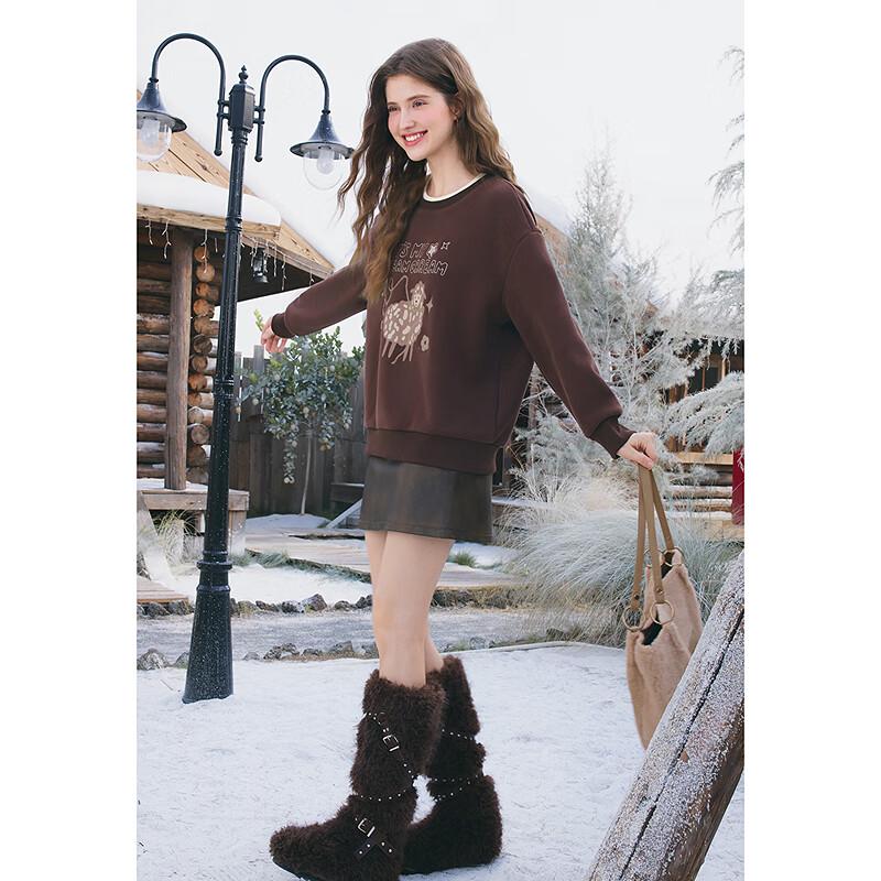 Betu Women's Cute Lamb Pattern Fleece-Lined Sweatshirt