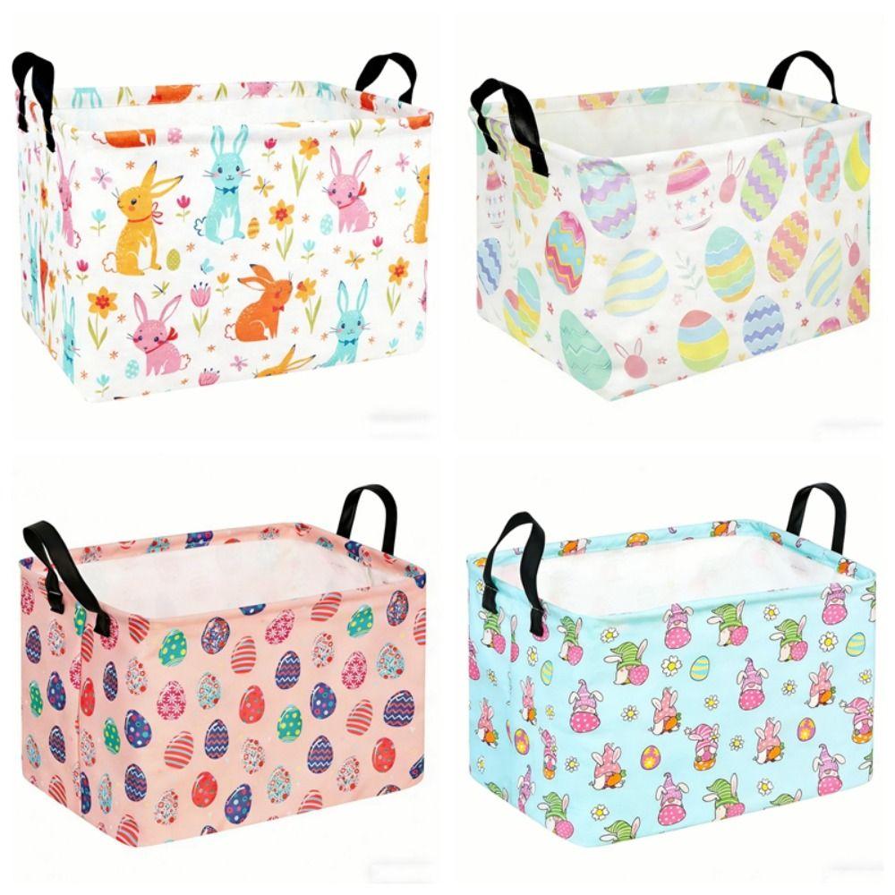 Cartoon Rectangular Easter Basket with Handle Easter Room Decor Storage Organizer Bin Box Foldable Clothes Laundry Hamper