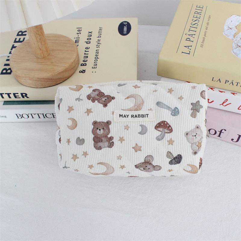 New Corduroy Makeup Bag Women's Cosmetics Organizer Student Pencil Case Cute Cartoon Stationery Pouch Inner Bag Travel Wash Bag