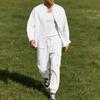 Men's Linen Shirt and Pants Set Long Sleeve Button Up Relaxed Beach Holiday Two Piece Outfit