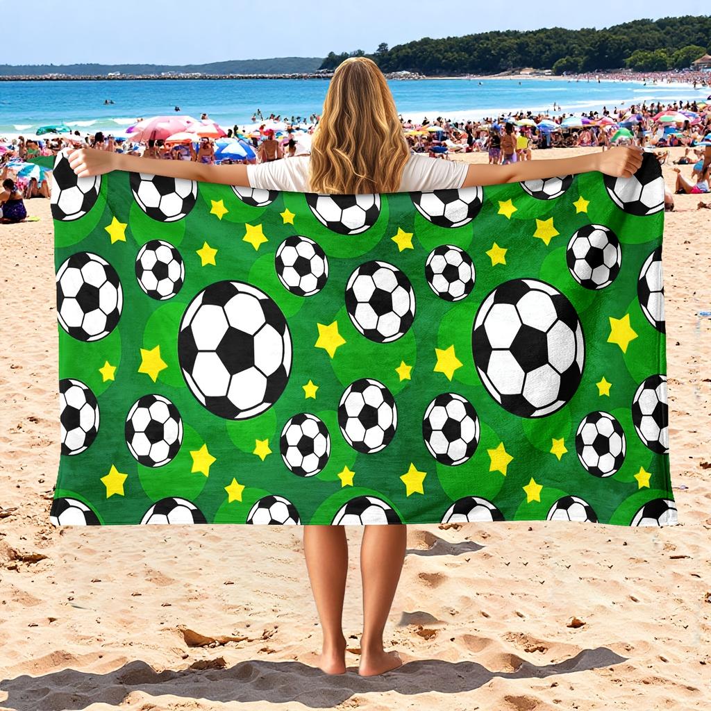 1PC Football Print Beach Towel, Soft Absorbent Fabric Ideal for Beach Pool Sports Travel Football Match Viewing Party Daily Use