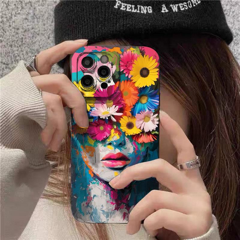 Case For iPhone 17 Cases iPhone 16 Pro Max Case Creative Flower Girl Phone Cover For iPhone 15 14 13 12 11 XS X XR 7 8 Plus 16e