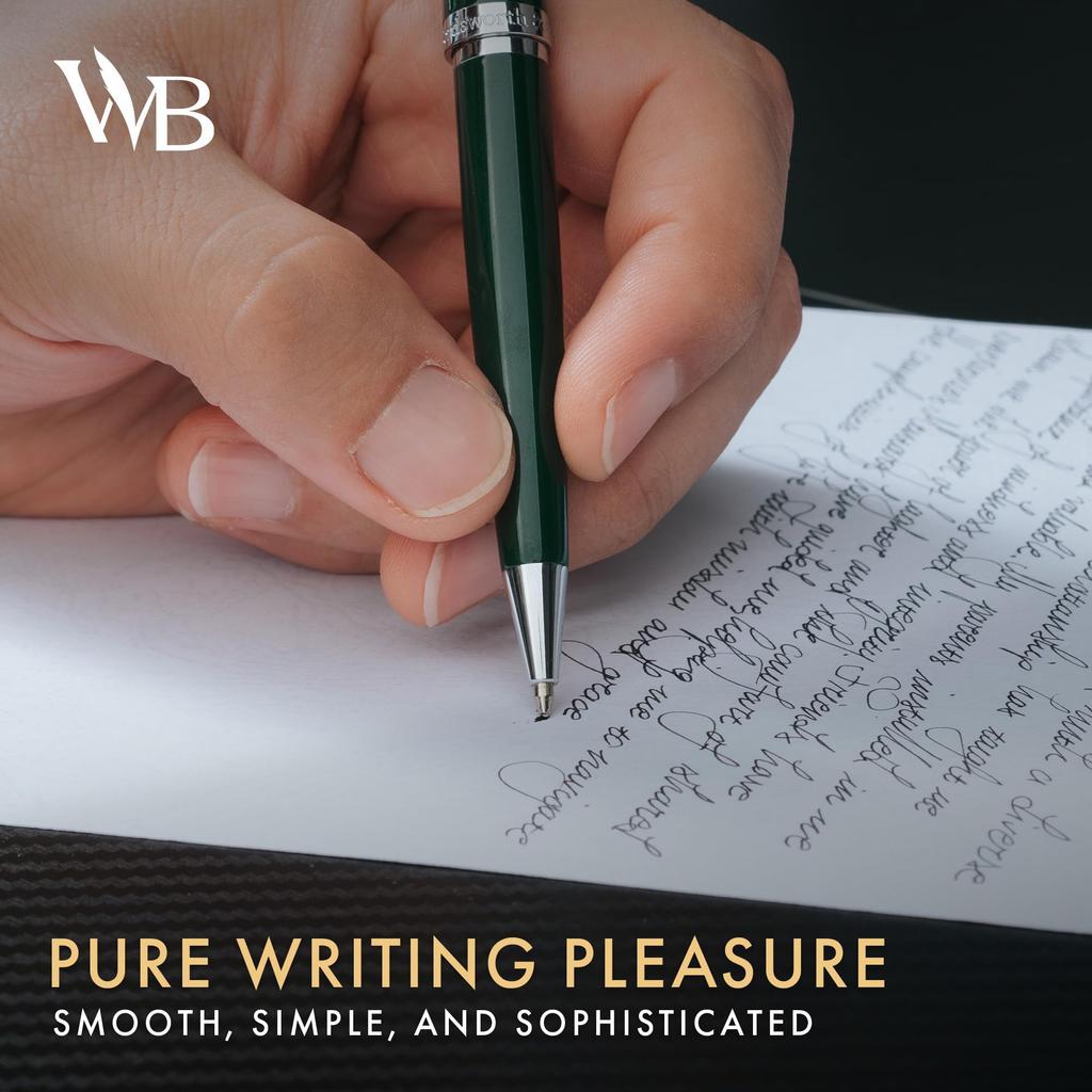 Wordsworth Black Green Lacquer Ballpoint Pen Stunning Luxury Pen with Chrome Finish and Refillable A Perfect Gift Set for Men and & - Ink. Women.