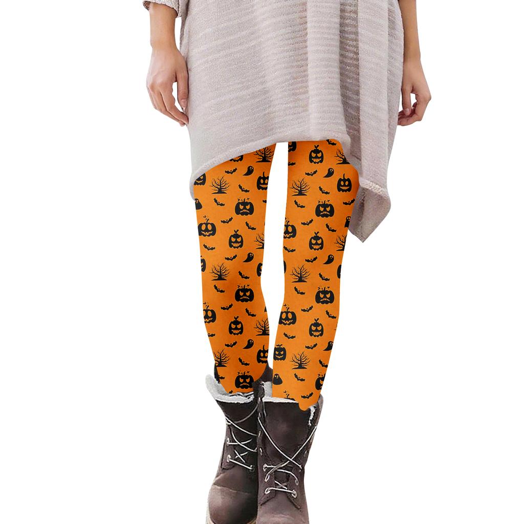 Damen Casual Mode Outdoor Halloween Bedruckte Slim Elastische Yogahose Cropped Hose
